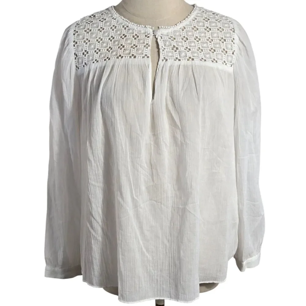 J. Crew White Cotton Boho Peasant Top